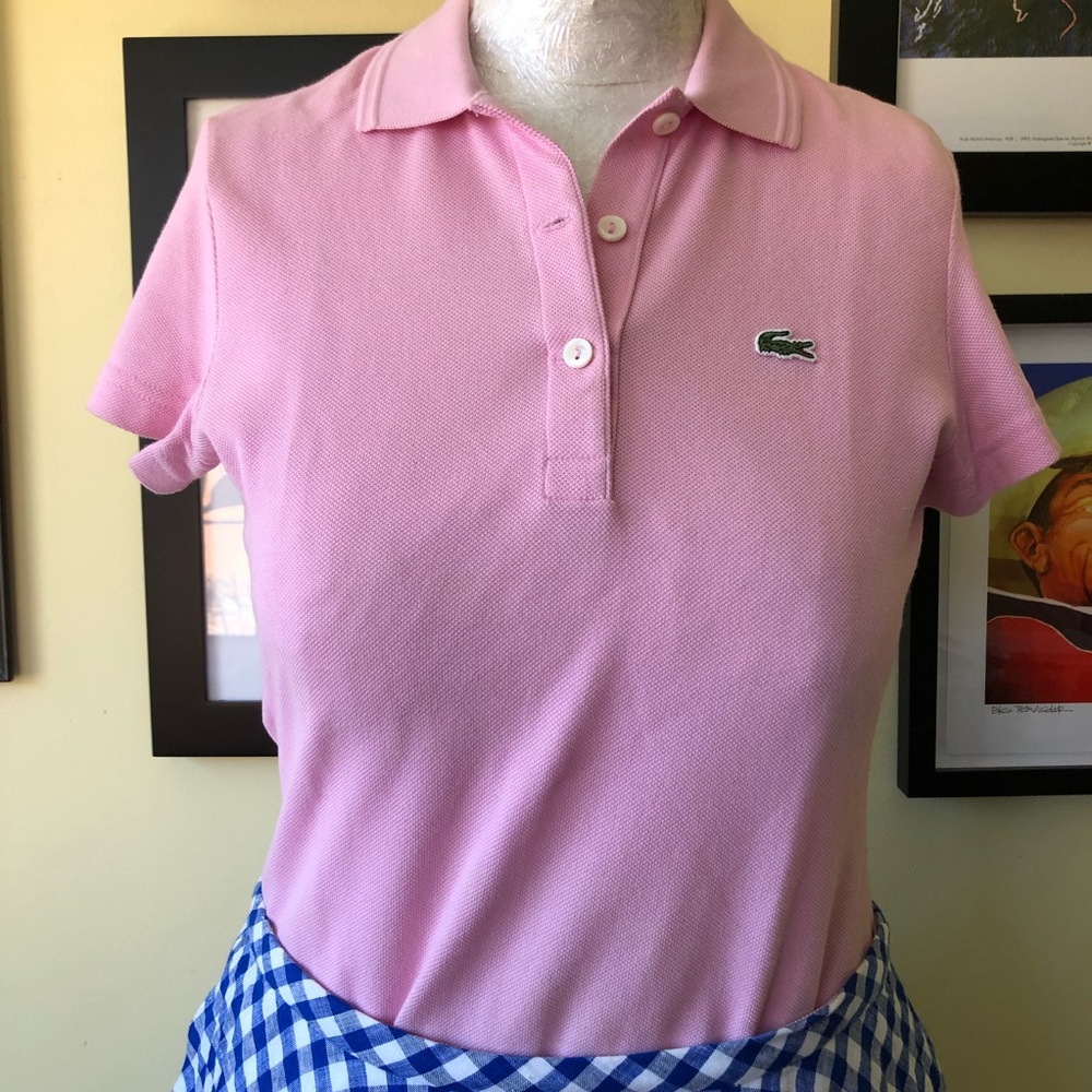 LACOSTE - Sz. 38 Pale Pink Knit Polo Shirt